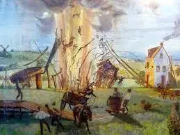 A painting depiction of Felling Mine Disaster